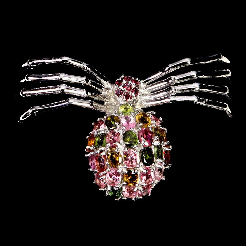 925 Sterling Silver Brooch Oval Tourmaline Rhodolite Natural Gemstone Jewelry