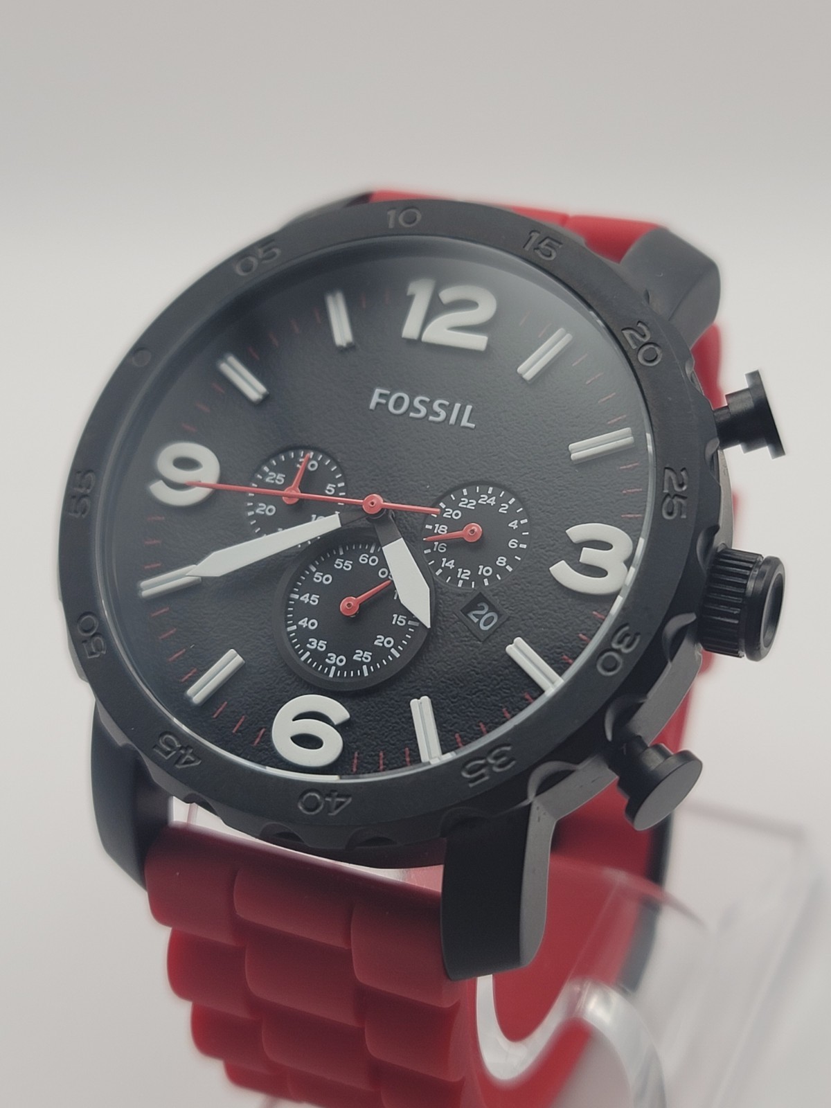 Fossil Nate Chronograph JR1422 Black Dial Red Silicone Men’s Watch 50mm Quartz
