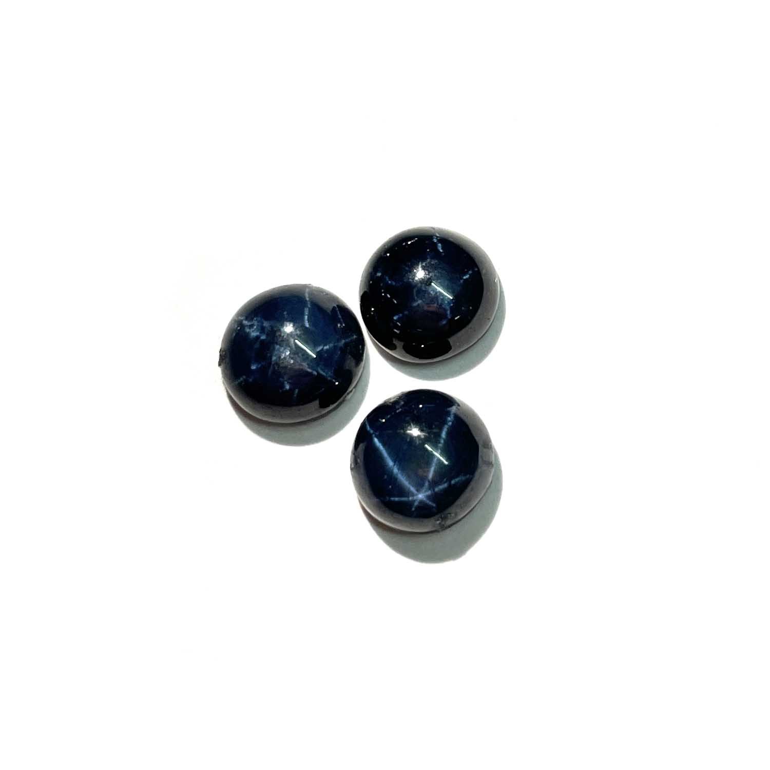 Diffused Star Blue Sapphire Round Cabochon Loose Gemstone Lot 3 Pcs 8 MM 9.3 CT
