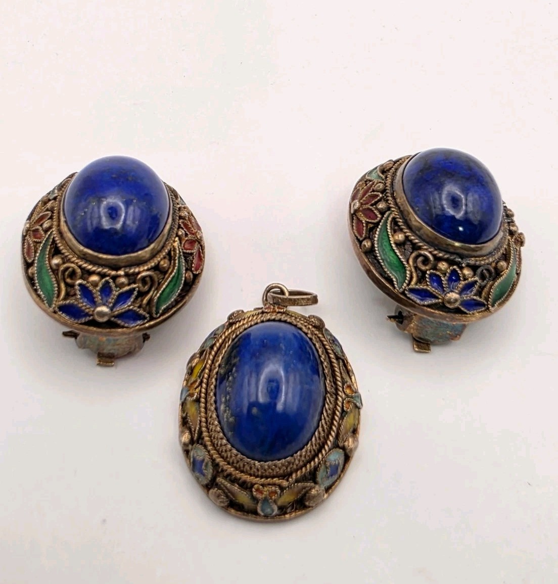 Vintage Chinese Export Married Lapis W/Multicolor Floral Enamel Set – READ