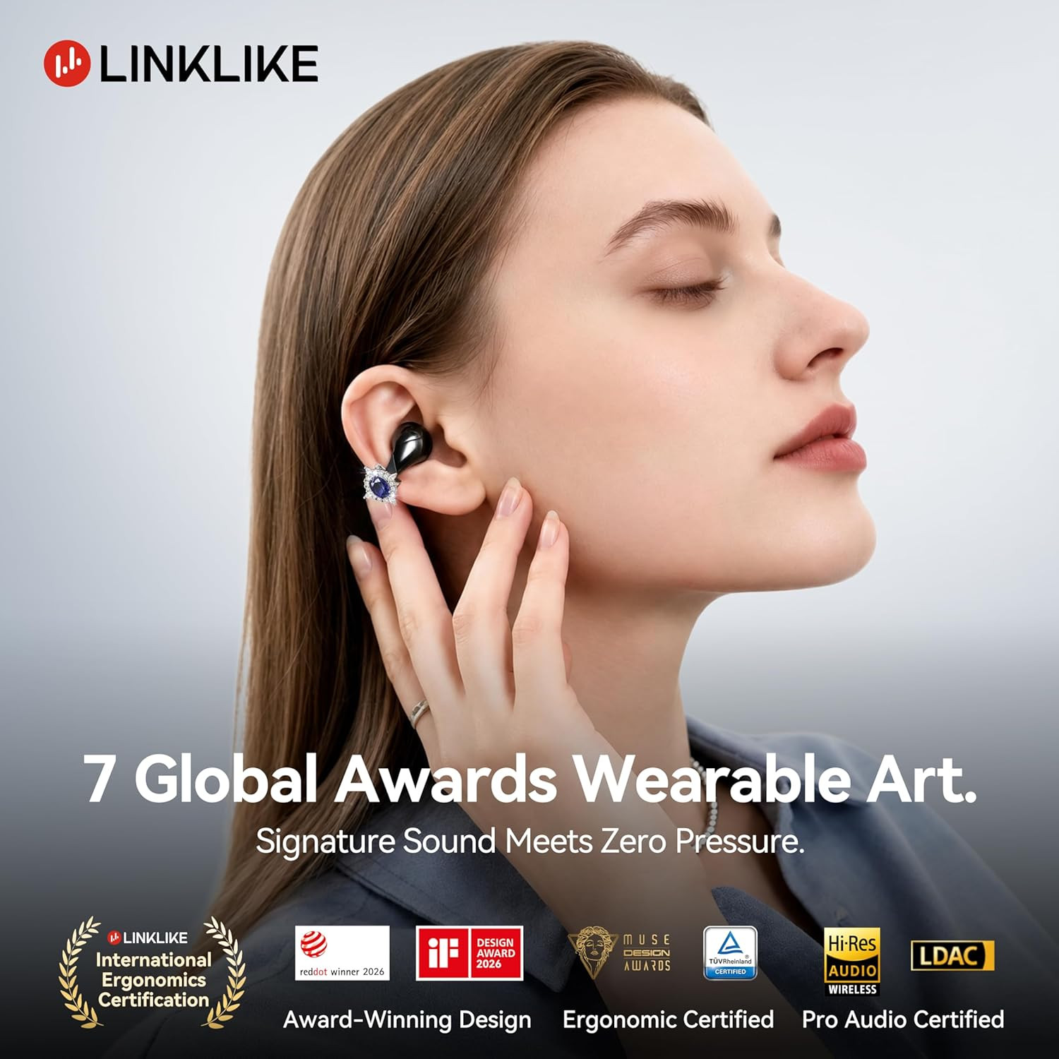 LINKLIKE Jewelry Edition Open Ear Clip-on Earbuds with Zircon Earrings, All-in-O