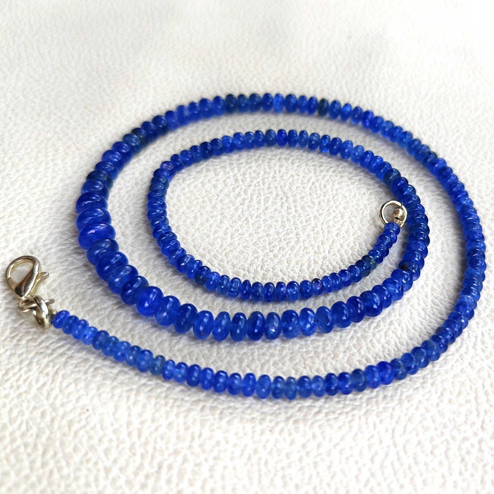 Natural Myanmar Sapphire 3-6.5mm Smooth Rondelle Beads 18″ Gemstone Necklace