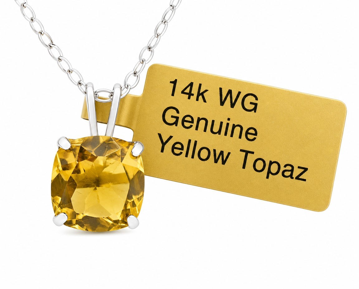 GENUINE 1.88 Cts YELLOW TOPAZ PENDANT SOLID 14k YELLOW GOLD -Free Certificate