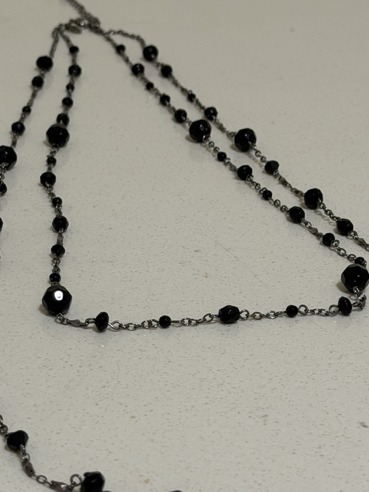 Ann Taylor Black Layered Beaded Multi-Strand Cable Chain Necklace Signed