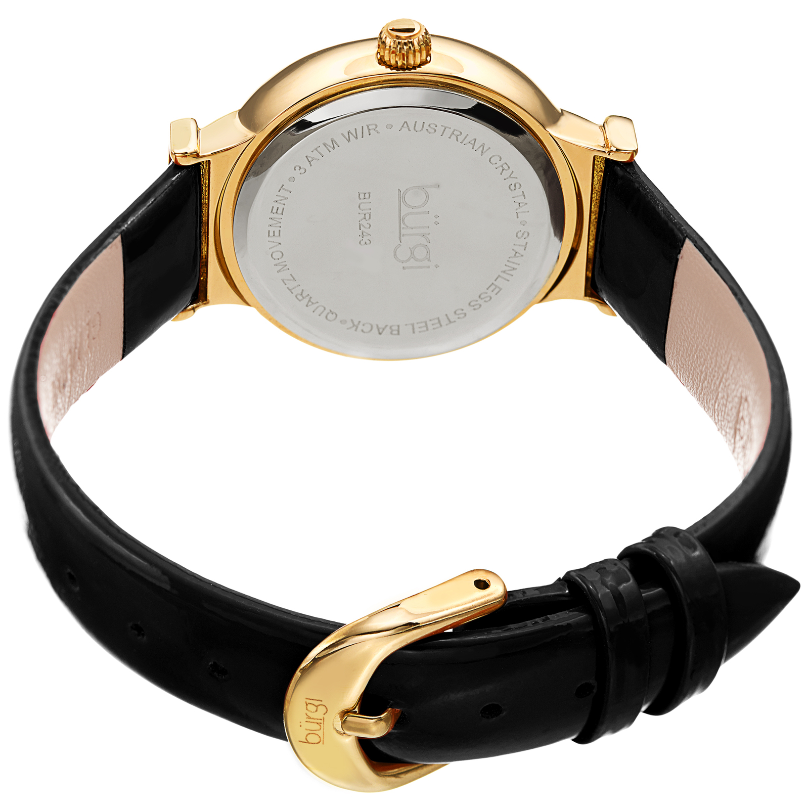 Women’s Burgi BUR243 Swarovski Crystal Guilloche Dial Patent Leather Strap Watch