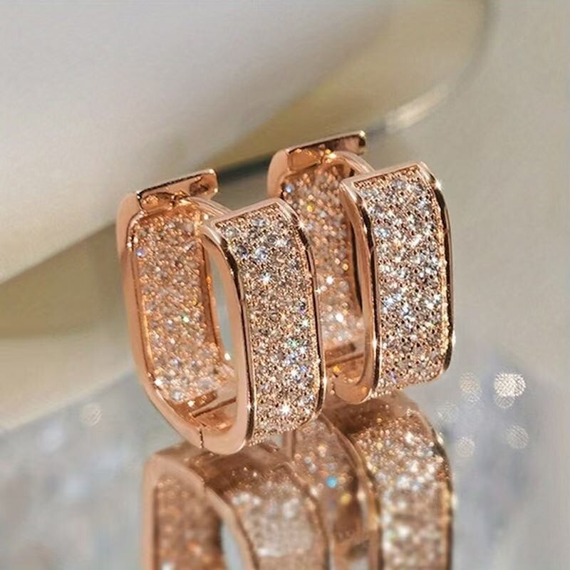 3 Colors Womens 14K Gold Plated Sparkling Iced CZ Hoop Huggie Earrings