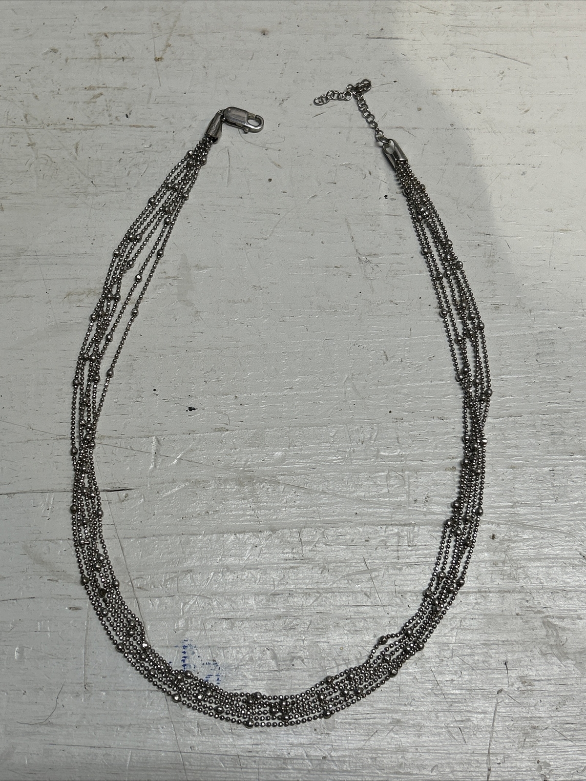 STERLING SILVER MO ITALY 17-19IN NECKLACE MODERNIST 6 STRAND BEADS 925