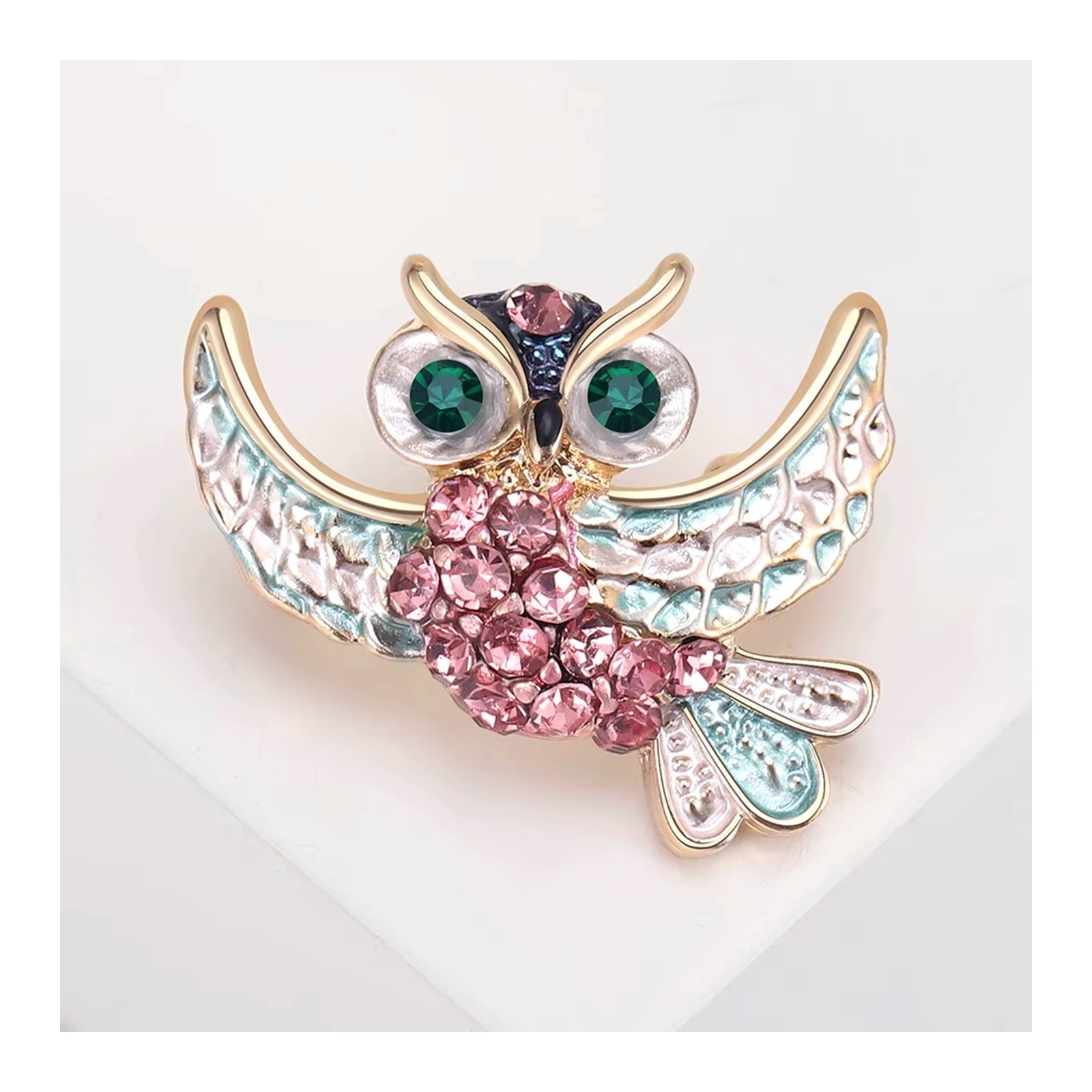Vintage Style Enamel Owl Brooch Pin Rhinestone Crystal Animal Women Gift