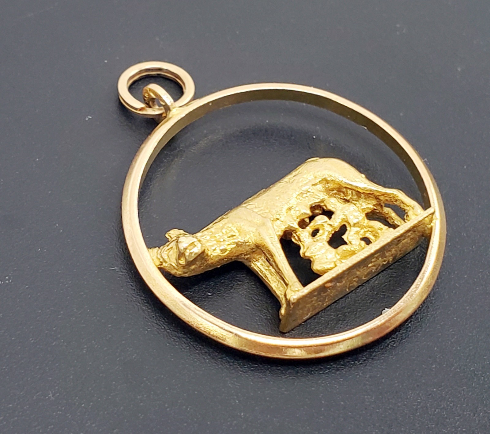 UnoAerre 18k Gold Romulus Remus Souvenir Charm Rome Italy Wolf Pendant ~1″ 6.8g