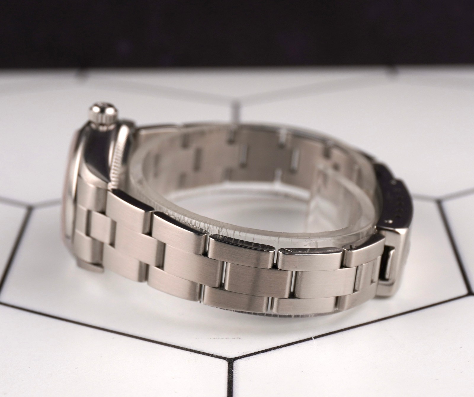 Rolex Oyster Perpetual 25mm Steel Pink MOP Diamond Smooth Oyster Watch 67180