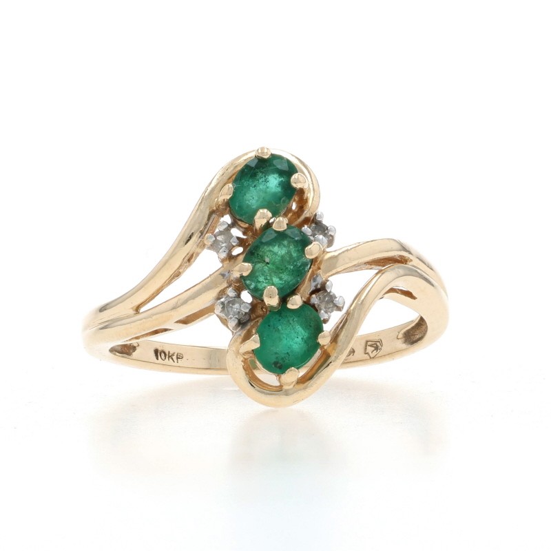 Yellow Gold Emerald Diamond Bypass Ring – 10k Oval .44ctw