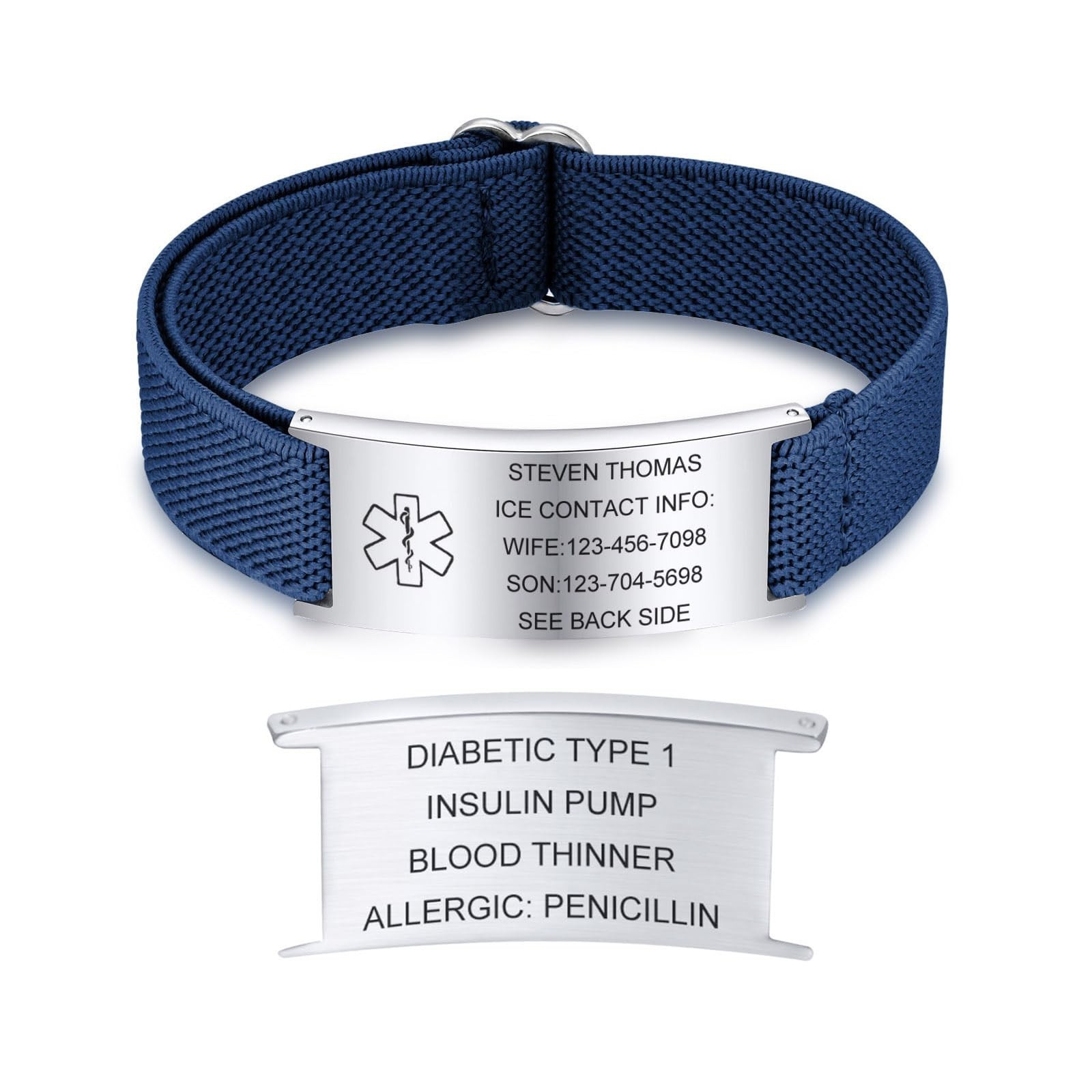Free Engraving Personalized Medical Alert Bracelet Stainless Steel Wristband