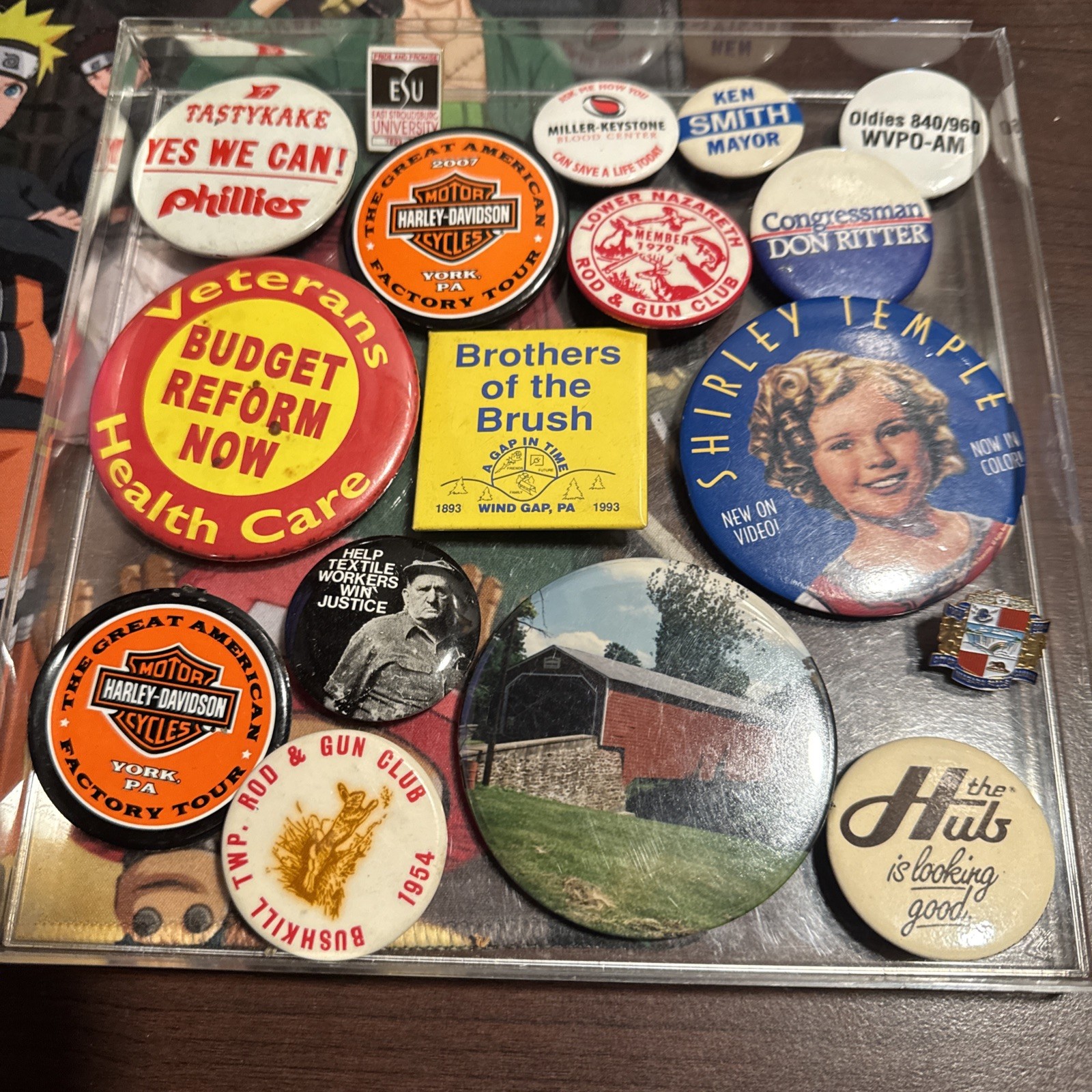 Vintage Pinback Button Lot Harley Shirley Temple Tastykake PA Political Radio