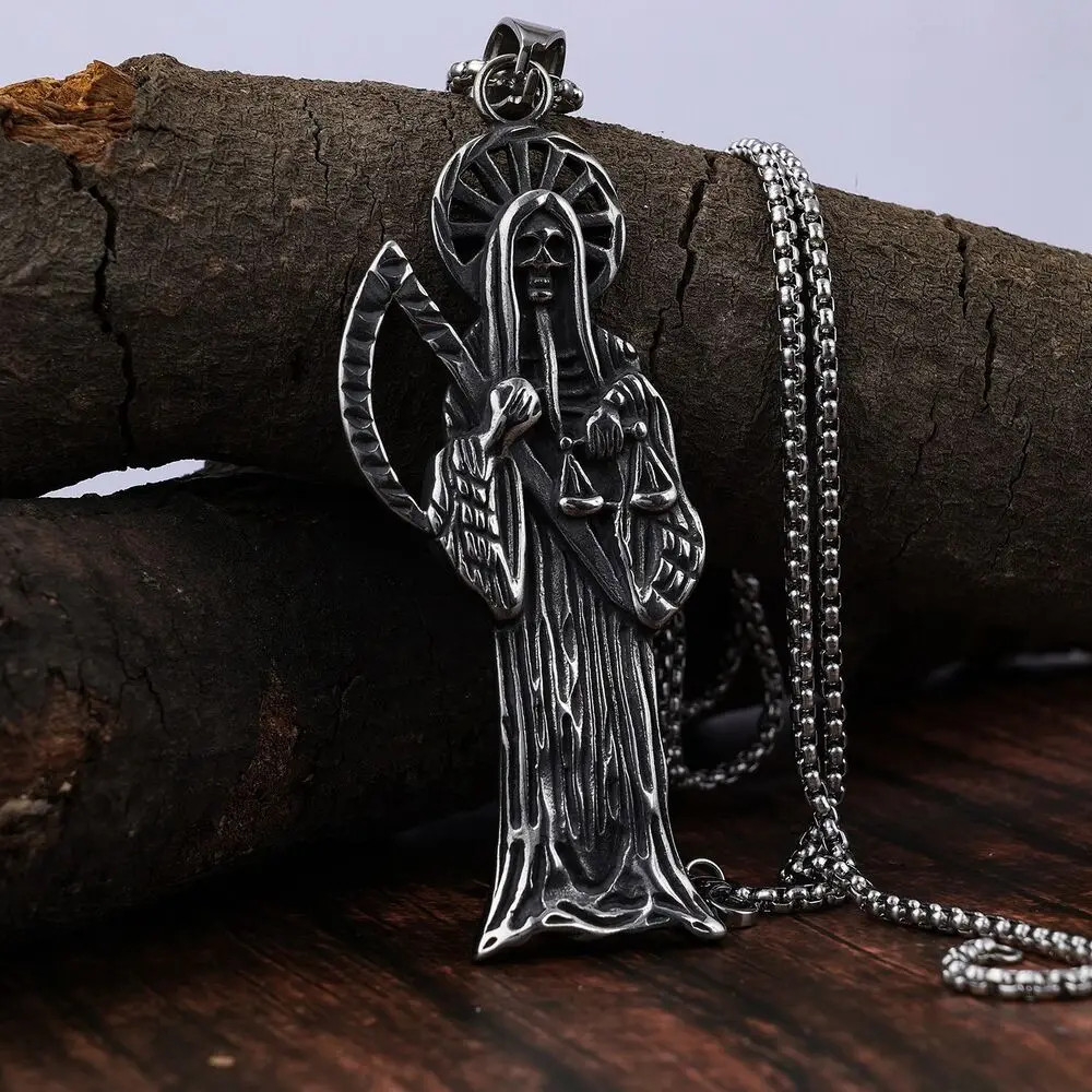 Saiye 316L Stainless Steel Holy Saint Death Santa Muerte Grim Reaper Pendant.
