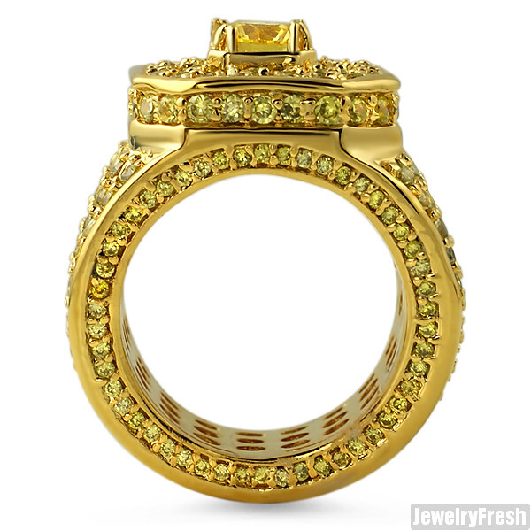 JewelryFresh 12.5 CTW Lab Made Canary Yellow Mens Gold Ring