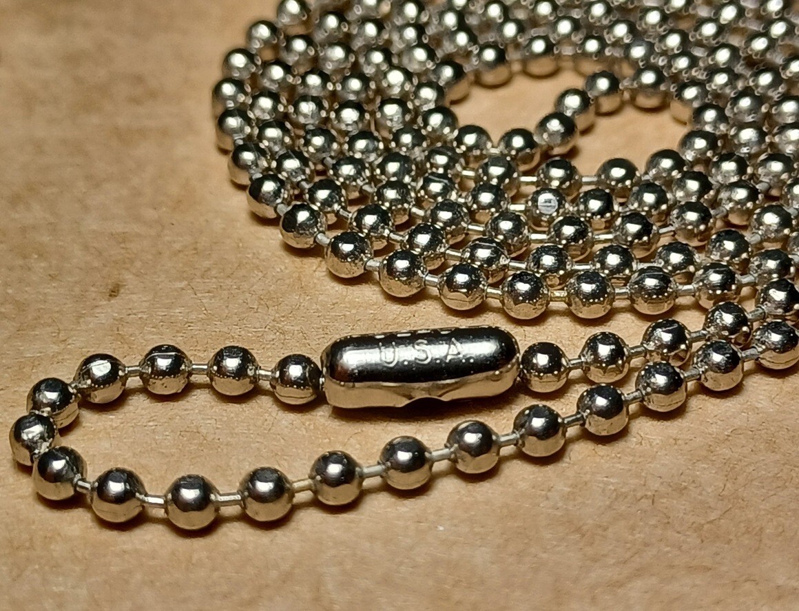 2pcs 24″ Nickel Plated Steel 2.4mm Flat Ball Bead Stylish Dog Tag Chain USA Made