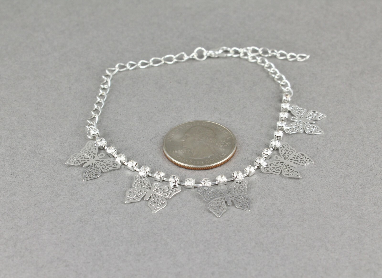 silver butterfly anklet charm dangle pendant adjustable ankle bracelet dangly