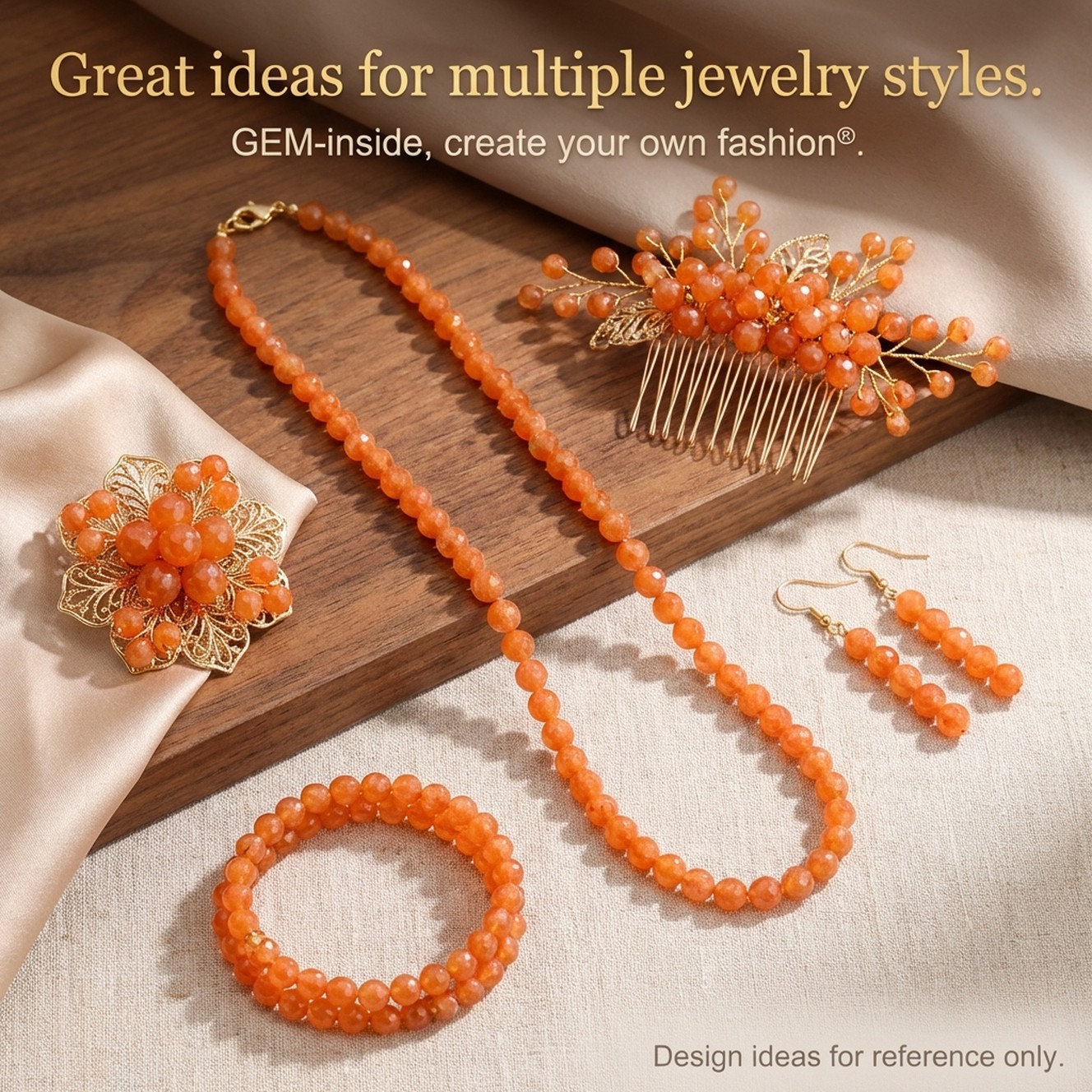 Smooth & Faceted Orange Jade Gemstone Round Beads For Jewelry Making Strand 15″