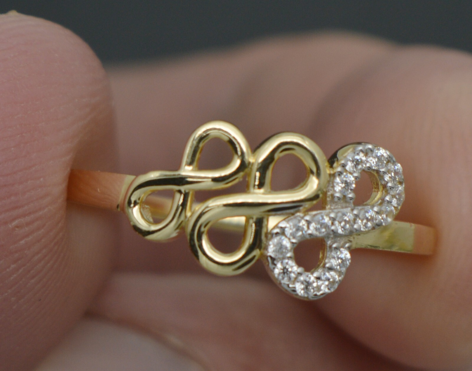 14K Real Yellow Solid Gold Love Symbol 3 Infinity Ring 8.4mm