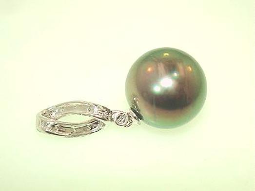 14k White Gold 13.7mm 17.45Cts Black Tahitian Pearl 0.045Cts Diamond Pendant #3