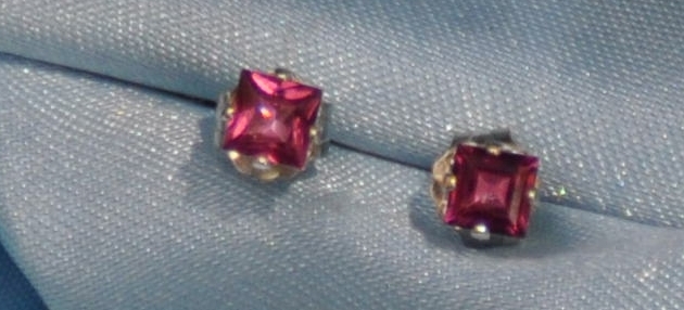 3.0-3.50MM SQUARE RASPBERRY PINK AFRICA RHODOLITE GARNET .925 STERLING STUDS