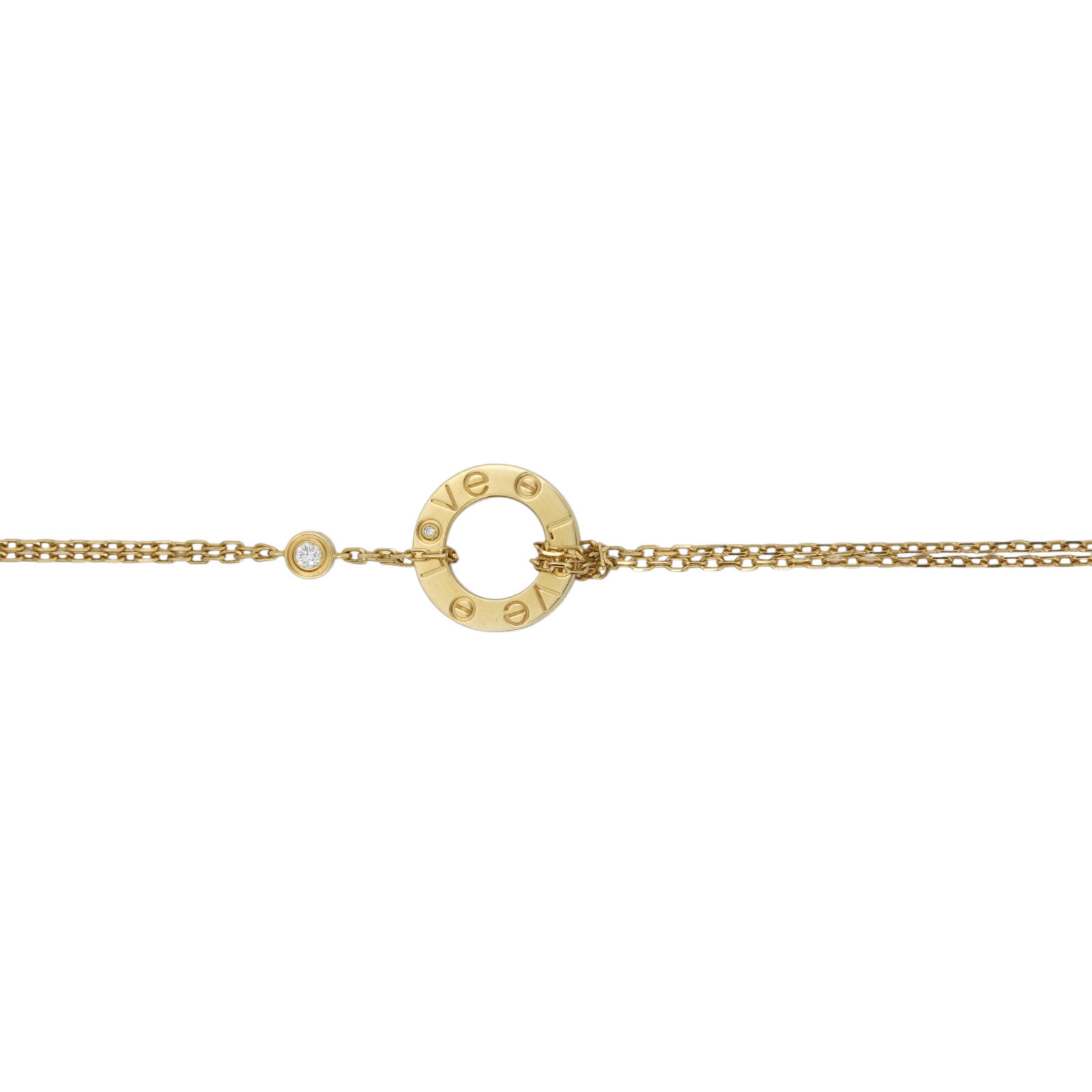 CARTIER Love 2 Diamonds Pendant and Love Bracelet On Chain Set 18K Yellow Gold