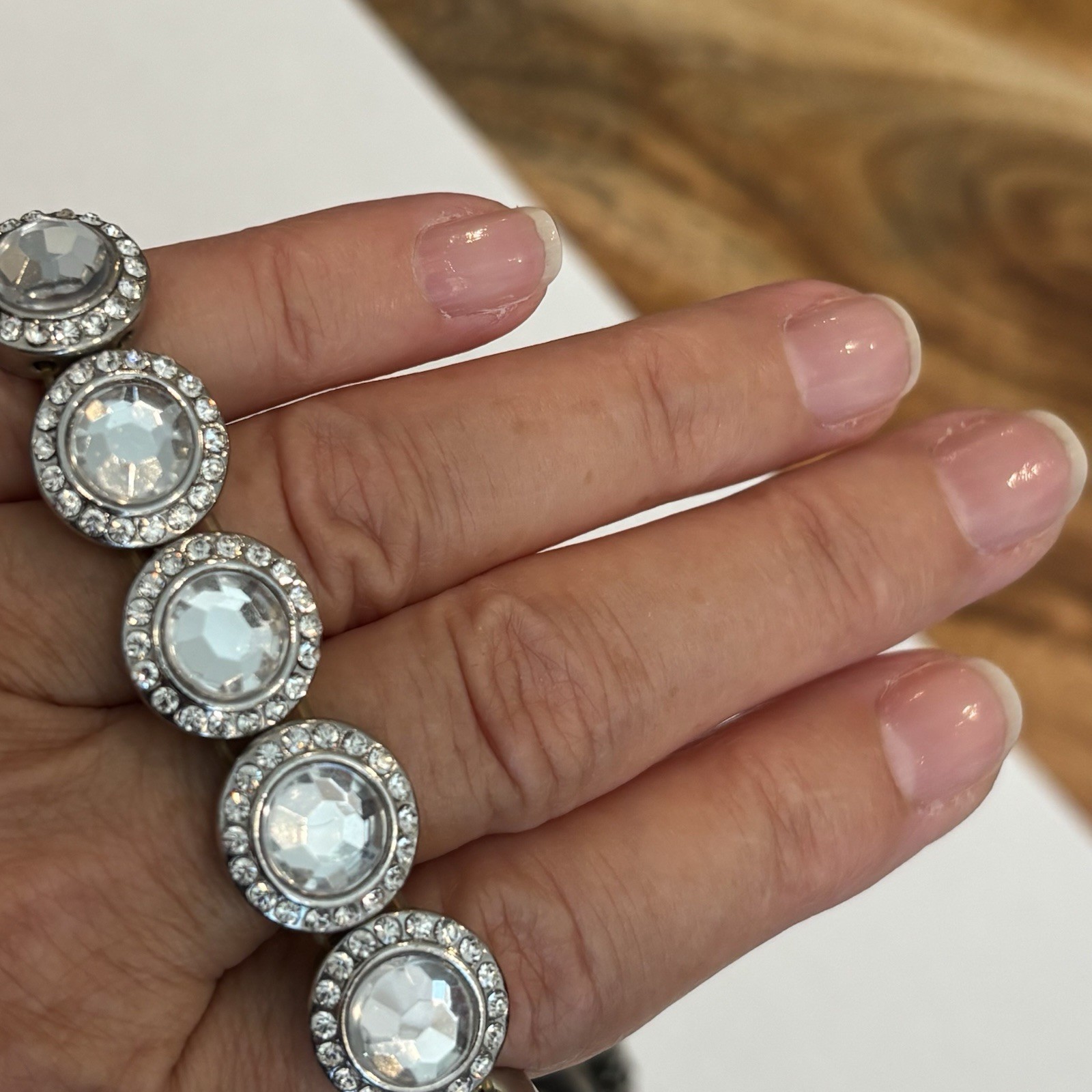 Vintage Silver Tone Rhinestone Stretch Bracelet + Flower Pearl Stretch Ring