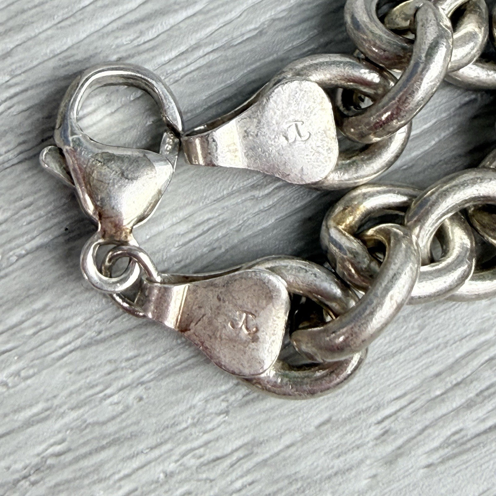 Sterling Silver 925 Chunky 7+mm Rolo Link Chain Bracelet Signed 24+g
