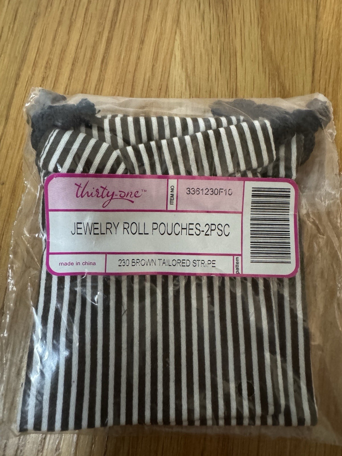 Thirty-One Gifts Jewelry Roll Pouches, 2 Pack, Brown Tailored Stripe, NEW