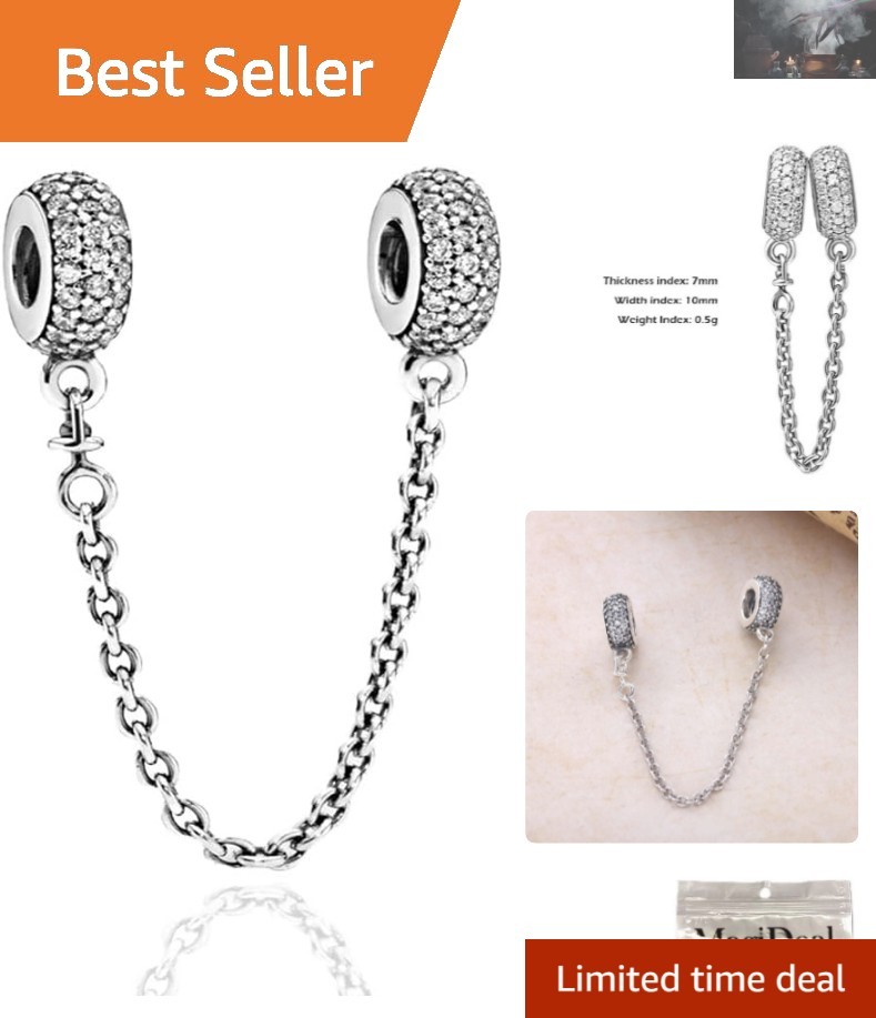 Plated Silver Heart Charm Safety Chain with Crystal – Ideal for Bracelets
