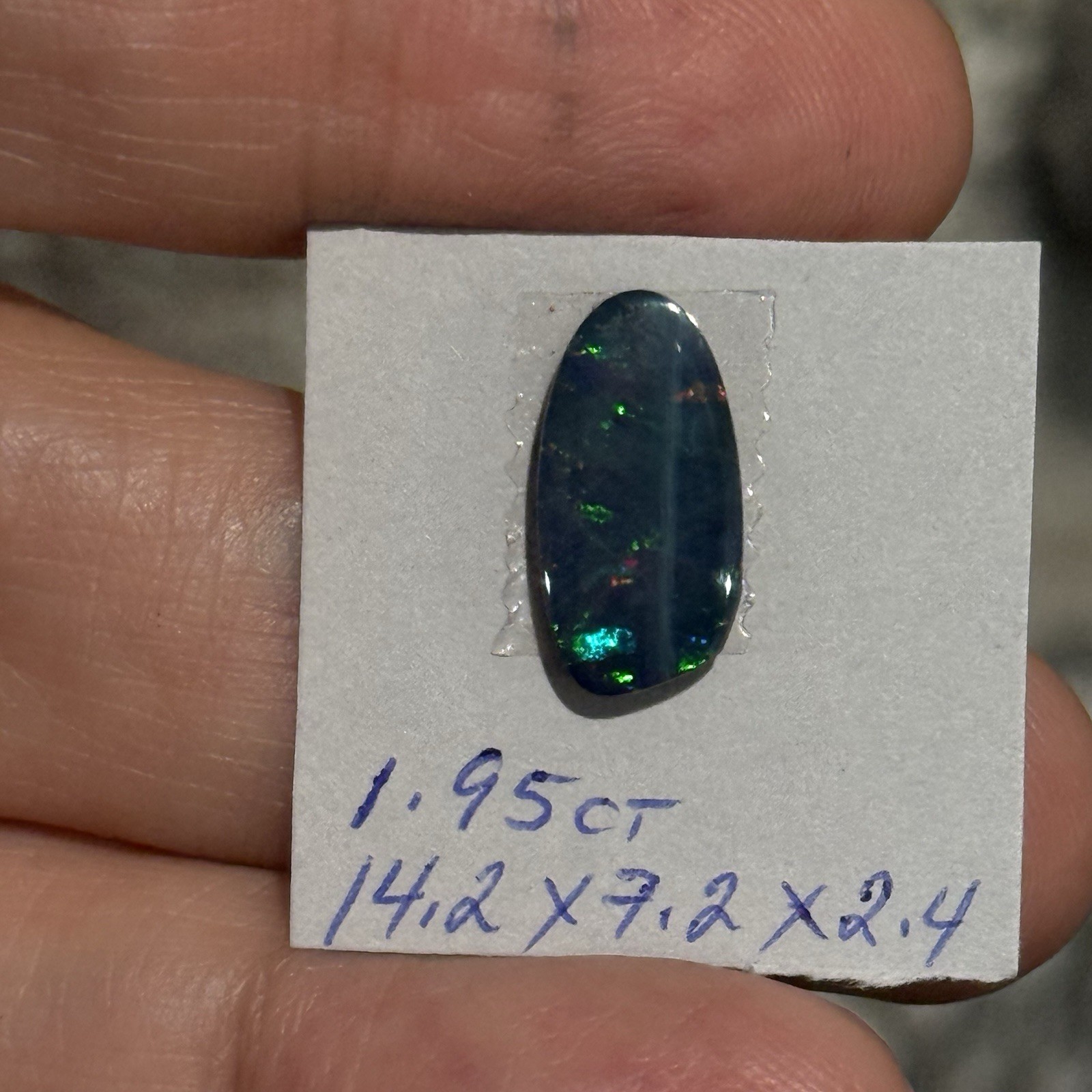 1.95ct 14.2×7.2×2.4mm Sparkling Green Blue Australian Doublet Opal Cabochon Gem