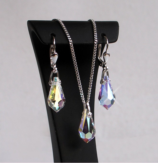 925 REAL SILVER *** Drop Earrings – Pendant Set, Rhine Pebble (Synth.)
