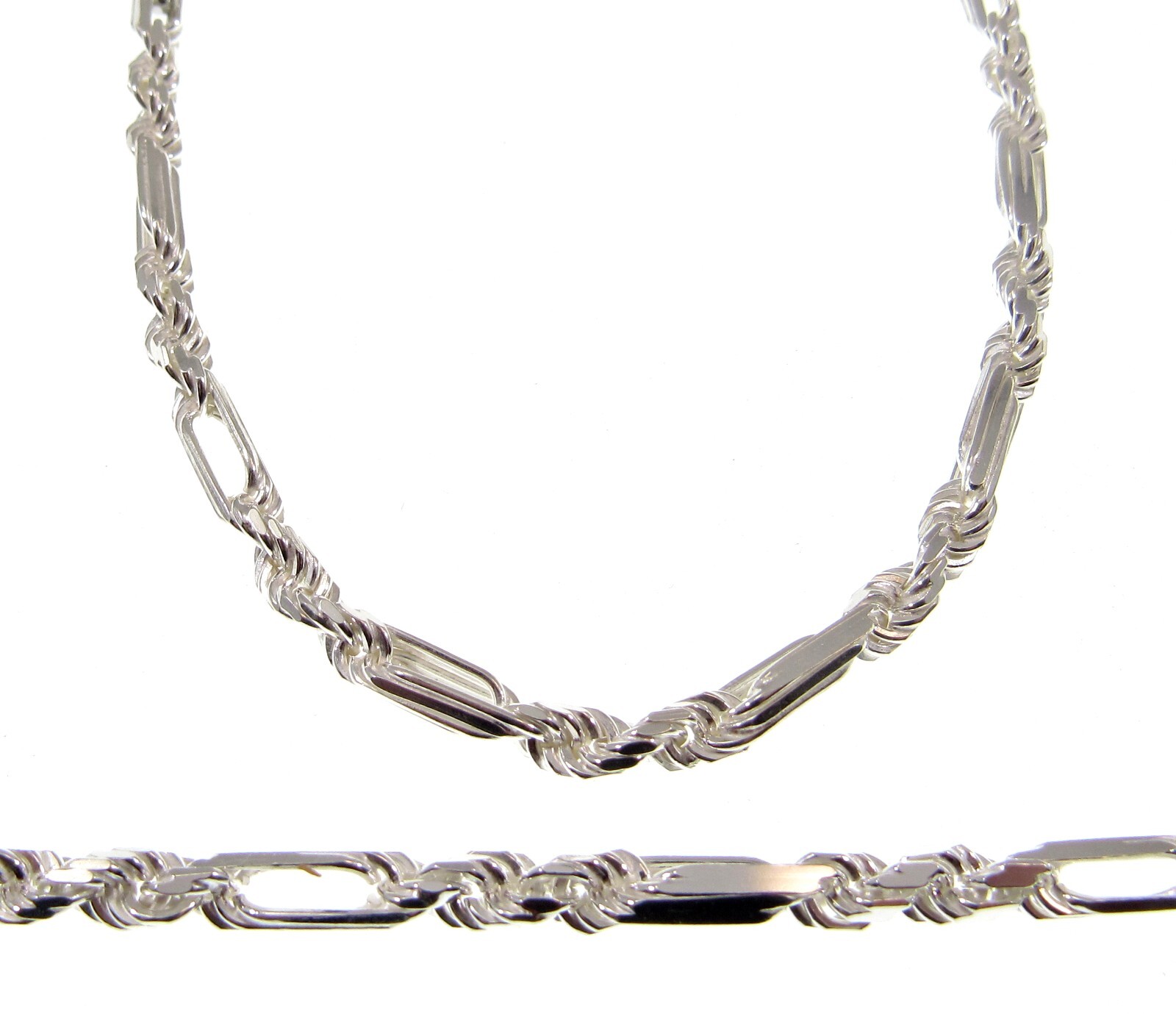 4.6MM Solid 925 Sterling Silver Men’s Italian Figarope Chain Necklace / Bracelet