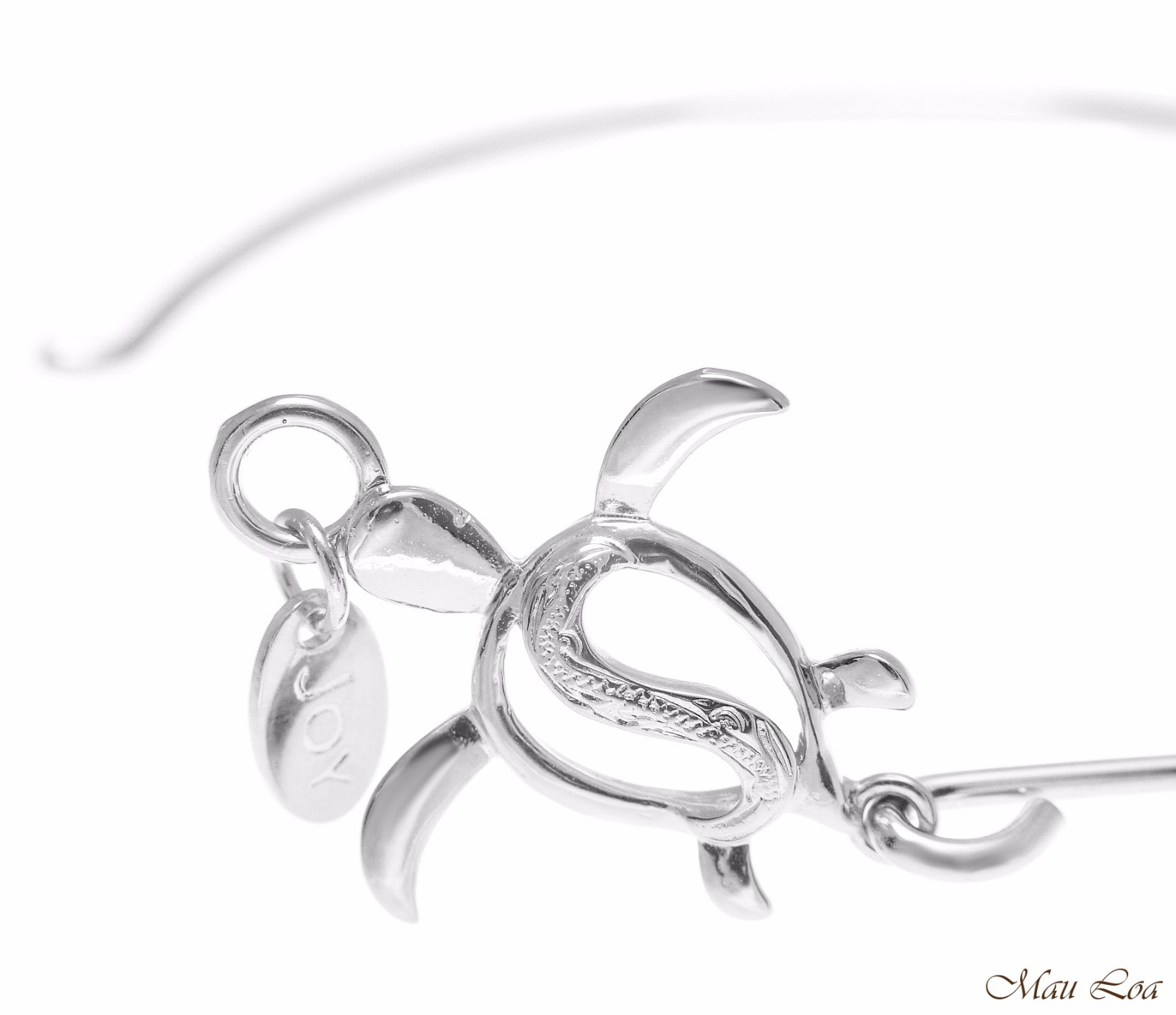 Rhodium Plated on Brass Hawaiian Scroll Honu Turtle Open Bangle Bracelet