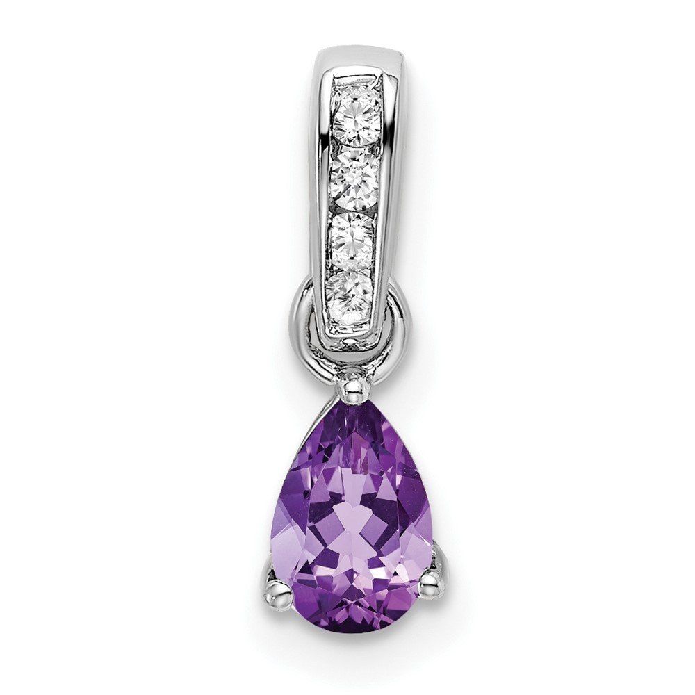 10k White Gold Pear Amethyst and Diamond Fancy Charm Pendant L 16.3mm, W 4.5mm