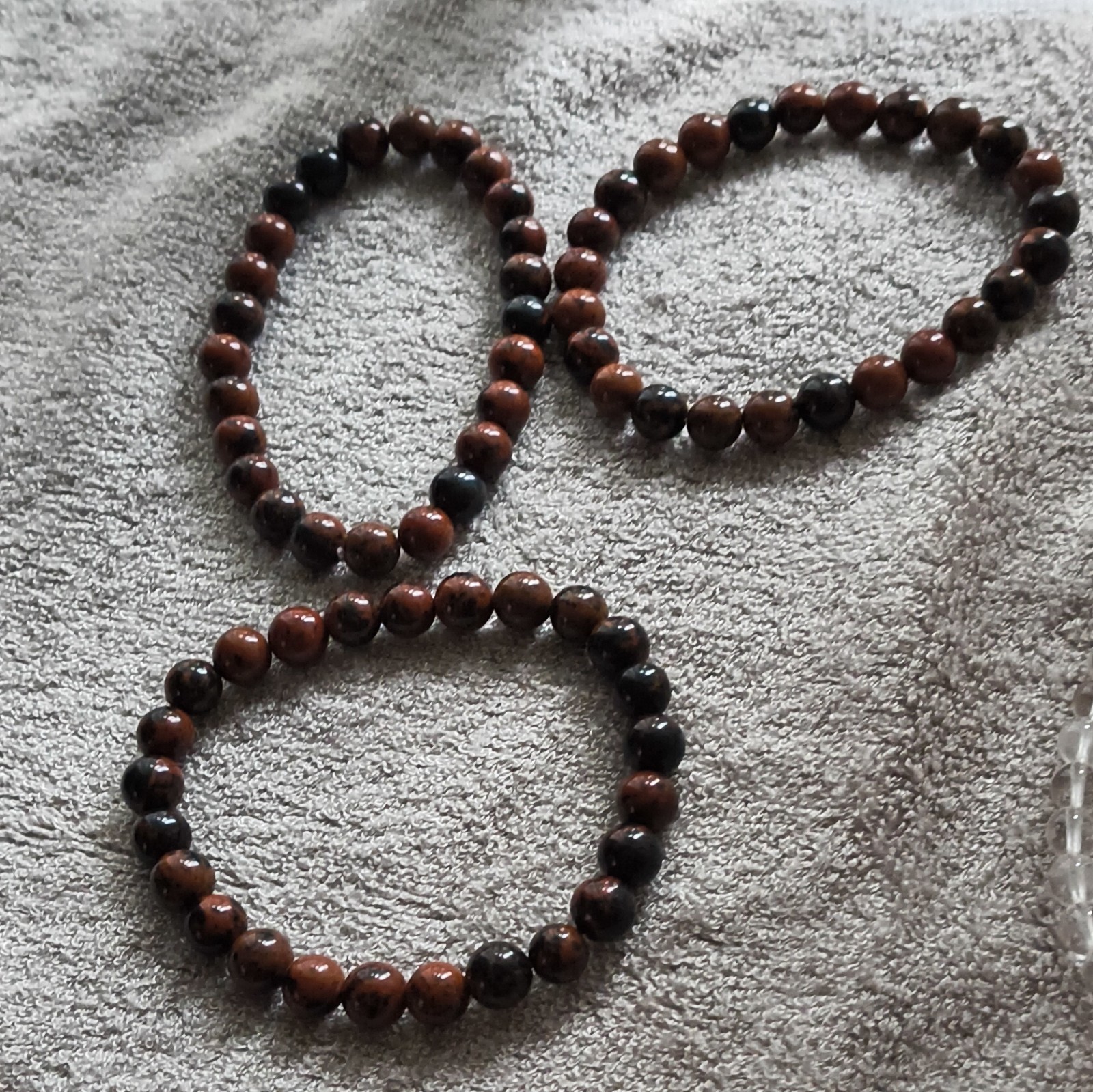 Set of 3 Brown & Black Round Stone Beaded Stretch Stackable Bracelets, No Clasp
