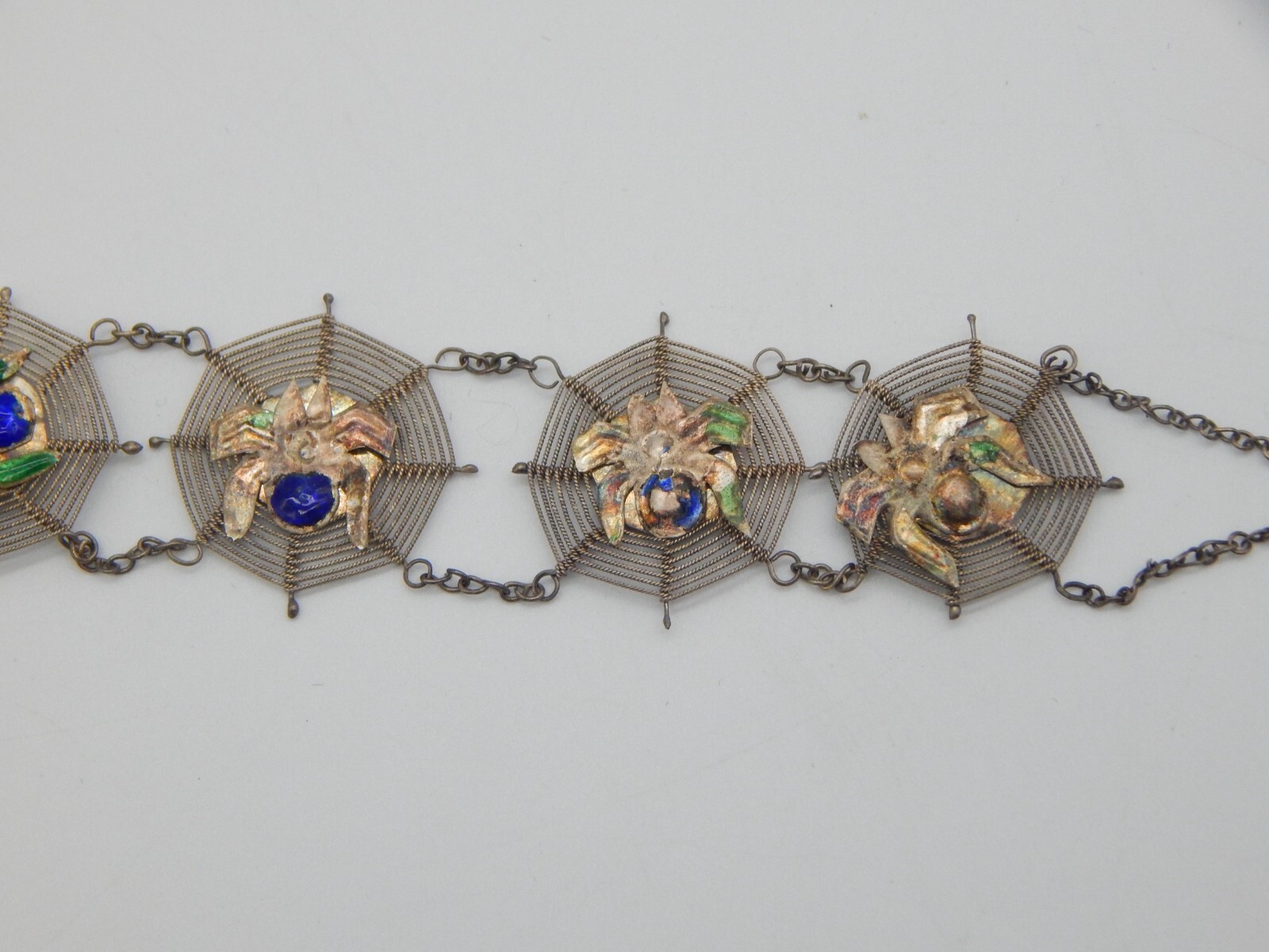 VTG 1940s Asian Silver Spiders on Spider Webs Necklace and Bracelet Set (CF110)