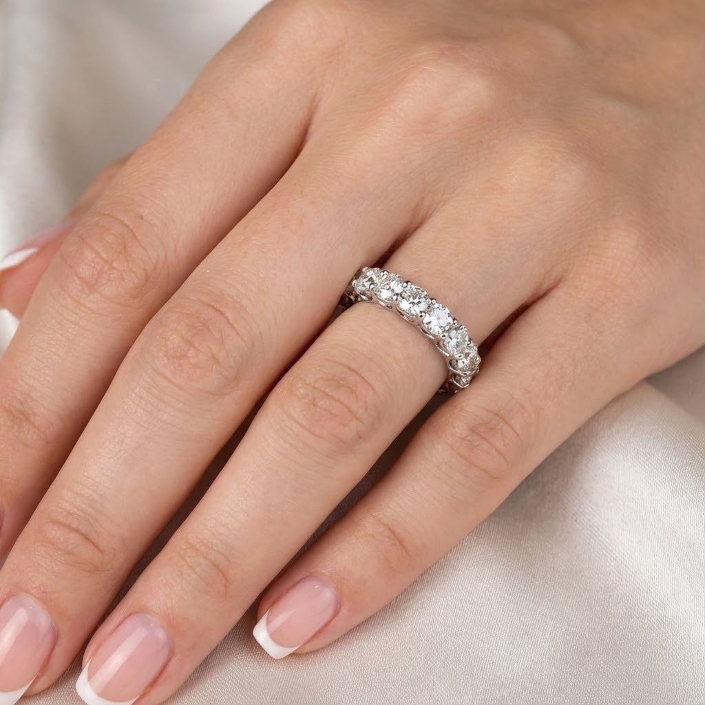 Eternity Wedding Ring 14K Gold Trellis Round 5.50 Carat Lab-Grown Diamond D VVS1