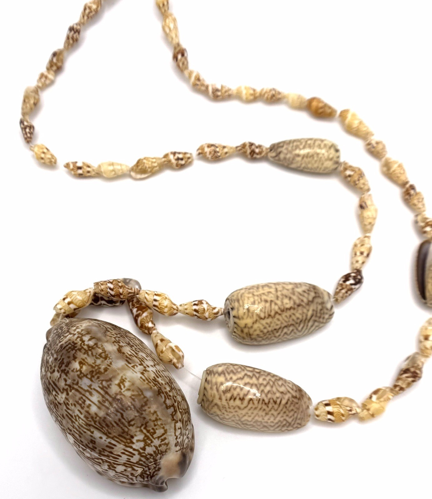 Vintage Cowrie Shell Necklace Large Pendant Beaded Boho Beach Statement 22 In