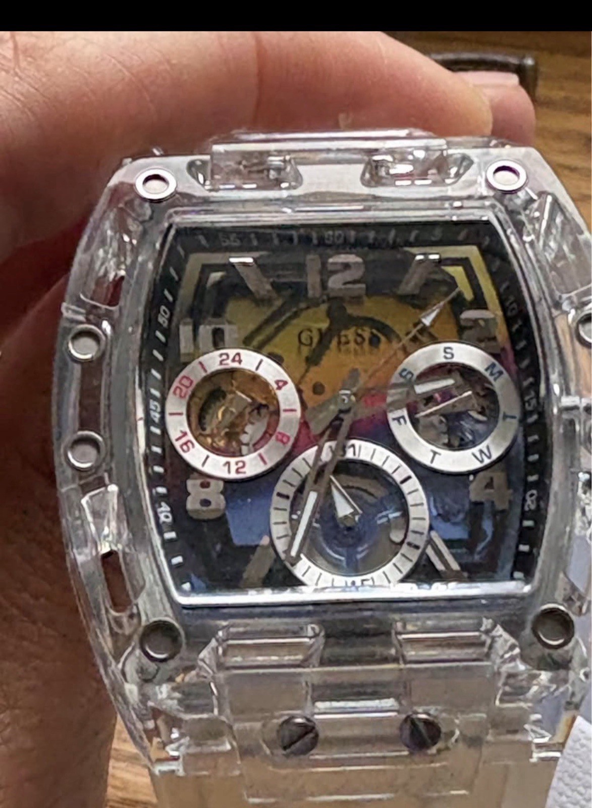 GUESS Phoenix Clear case silicone mans watch new in box