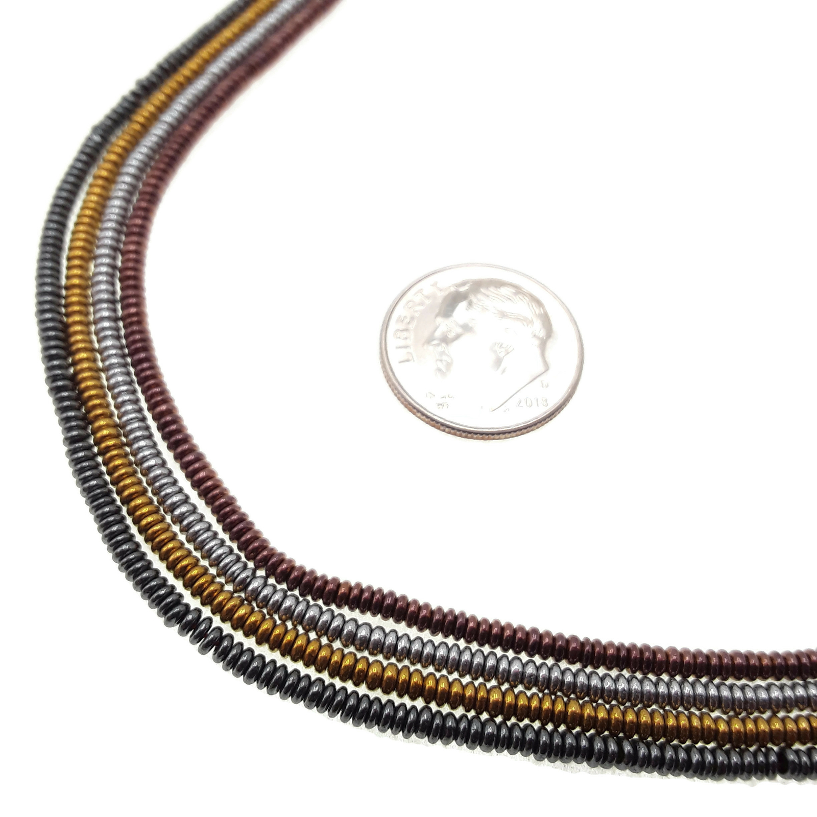 Gray/Gold/Silver/Copper Hematite Smooth Rondelle Discs Beads 1x2mm 15.5″ Strand
