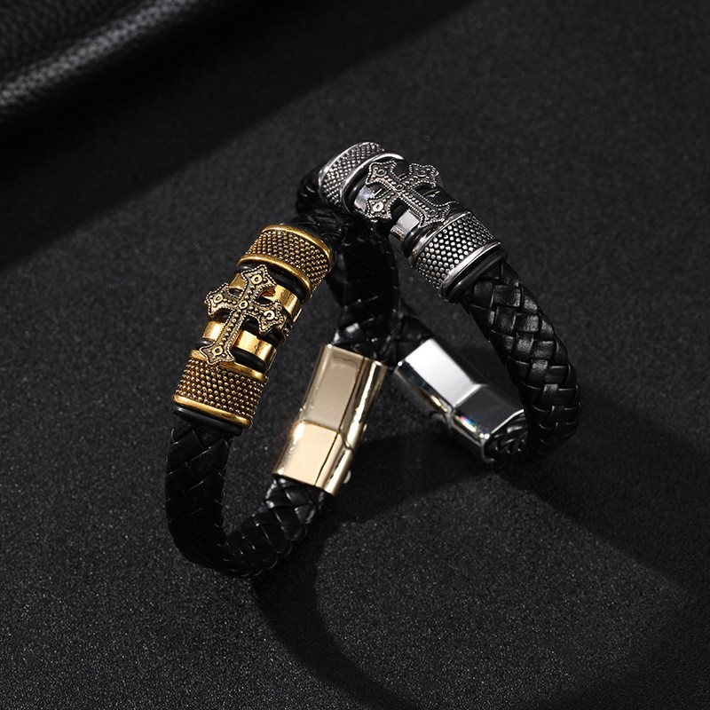 1PC High Quality Braided Cross Men’s Leather Bracelet Jewellery Gifts