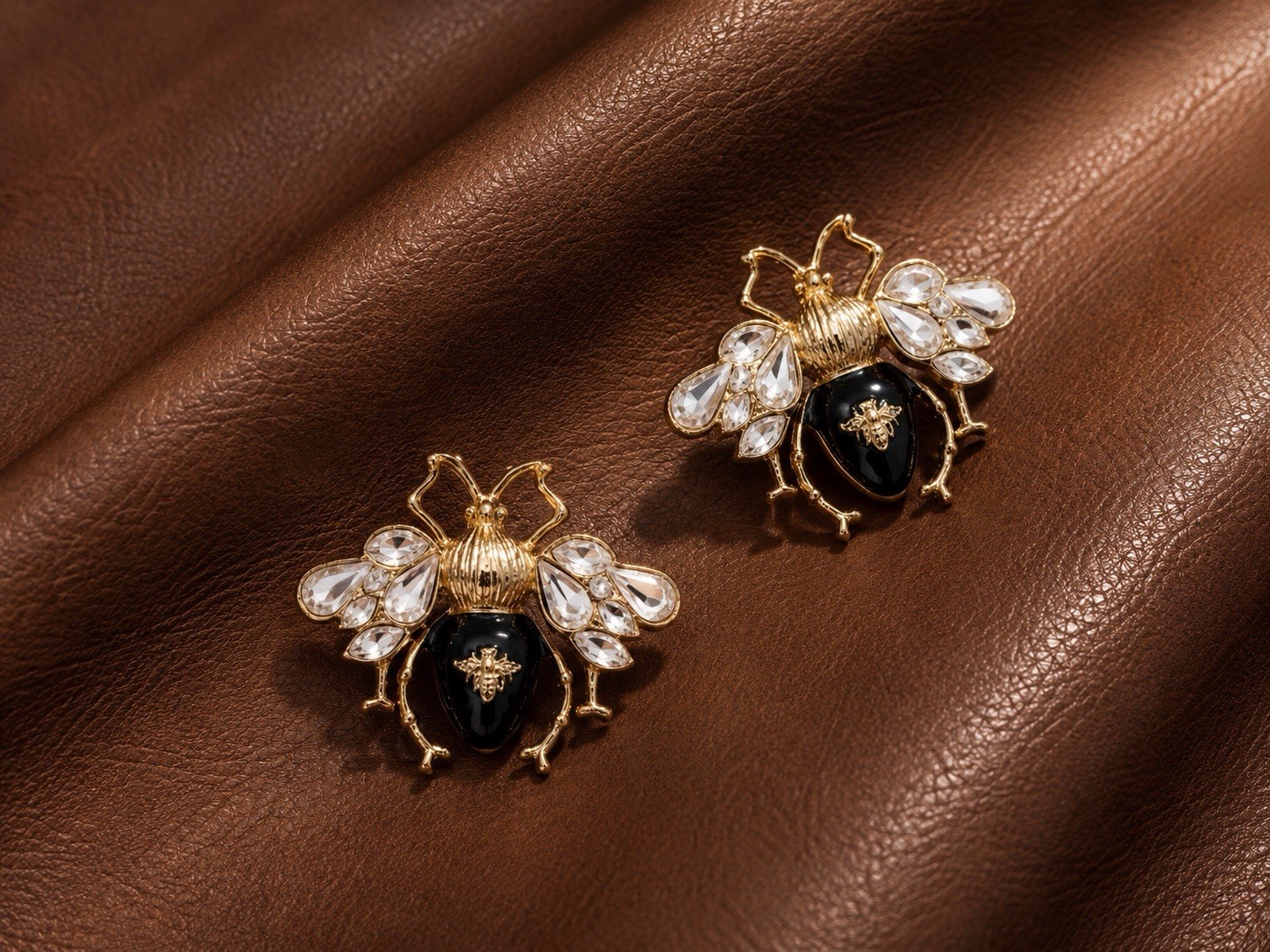 Queen Bee Art Deco Gold Earrings Himeybee Insect Cottagecore Crystal Boho Museum