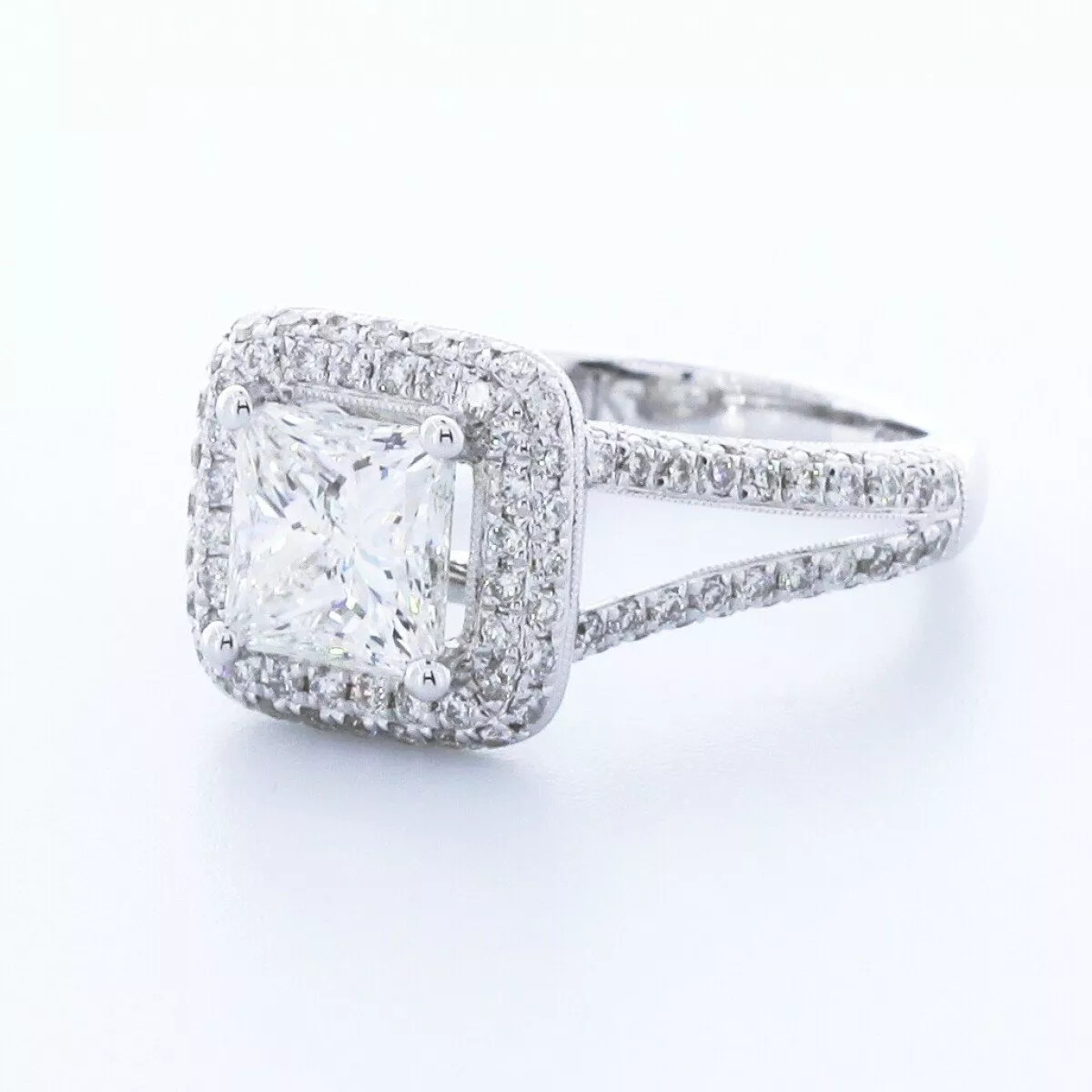 Engagement Ring 18K White Gold Halo Princess 3.04 Carat Lab-Grown Diamond G VS1