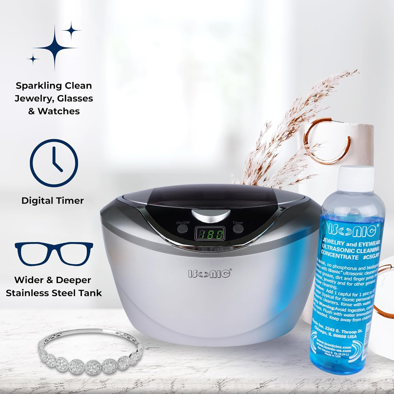 Ultrasonic Jewelry Cleaner D2840 with Cleaning Solution Concentrate