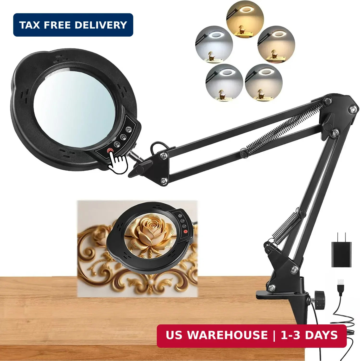 12X Magnifying Glass with Light and Stand, Upgrade Real Glass Magnifying lamp, 5