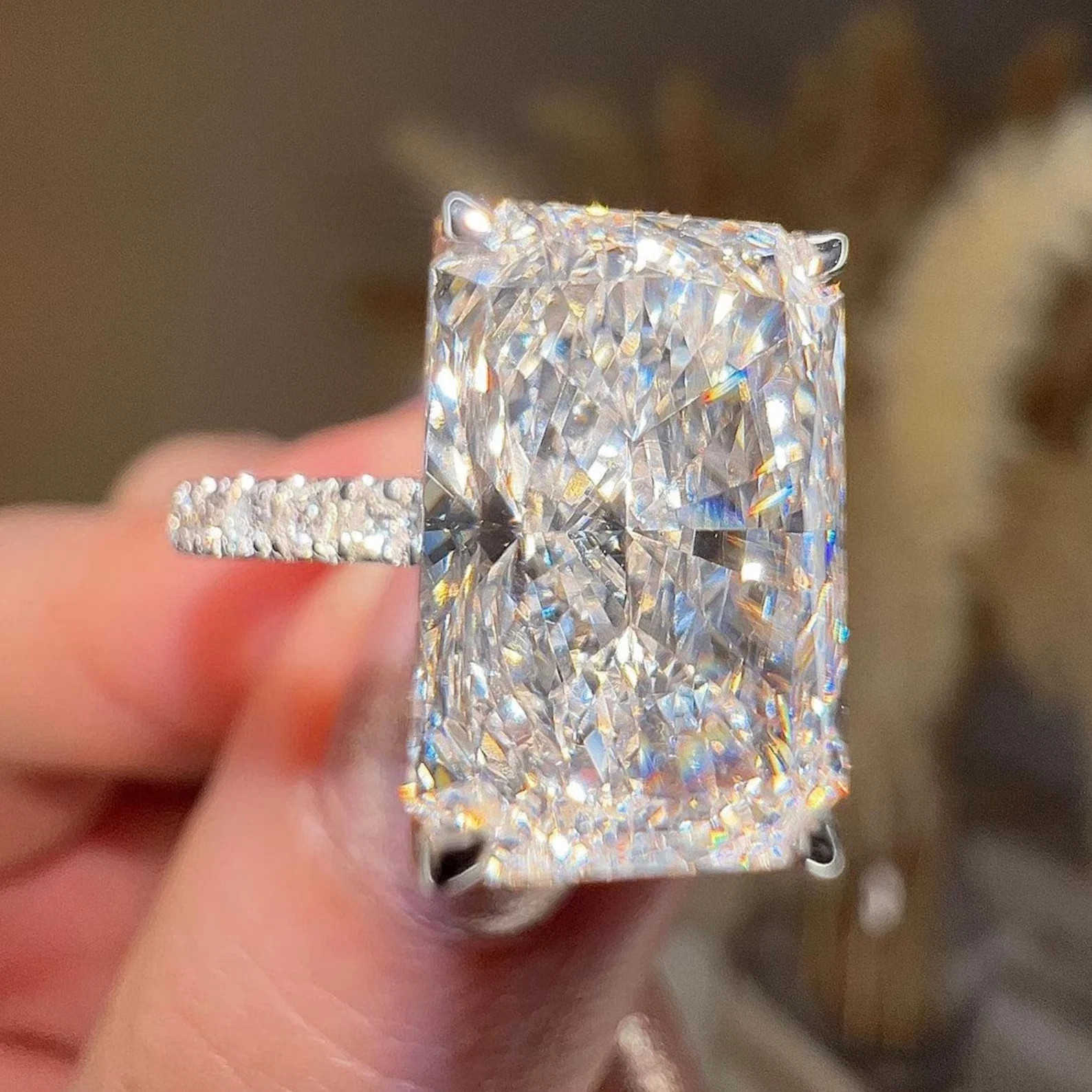 5.30CT Radiant Cut Lab-Grown/CVD Diamond Women’s Engagement Ring 14K White Gold