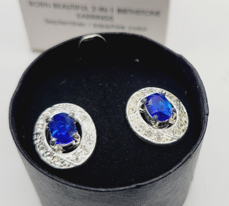 Avon Born Beautiful 2-in-1 Colored Birthstone Earring September Silvertone #64