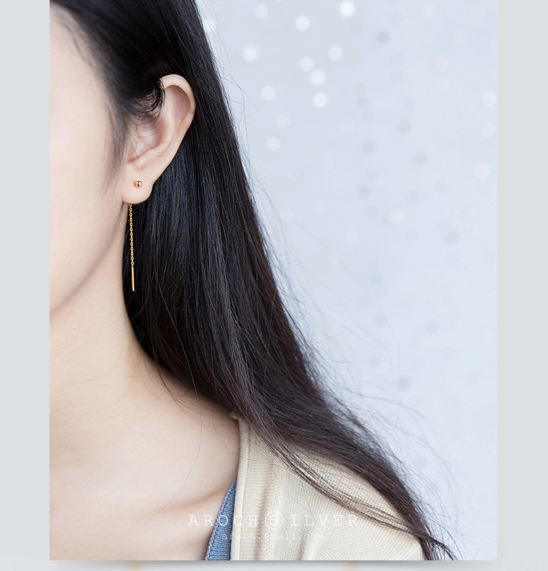 Women Girl Delicate Ball Drop 2″ Threader Earrings Sterling Silver Plated AC1