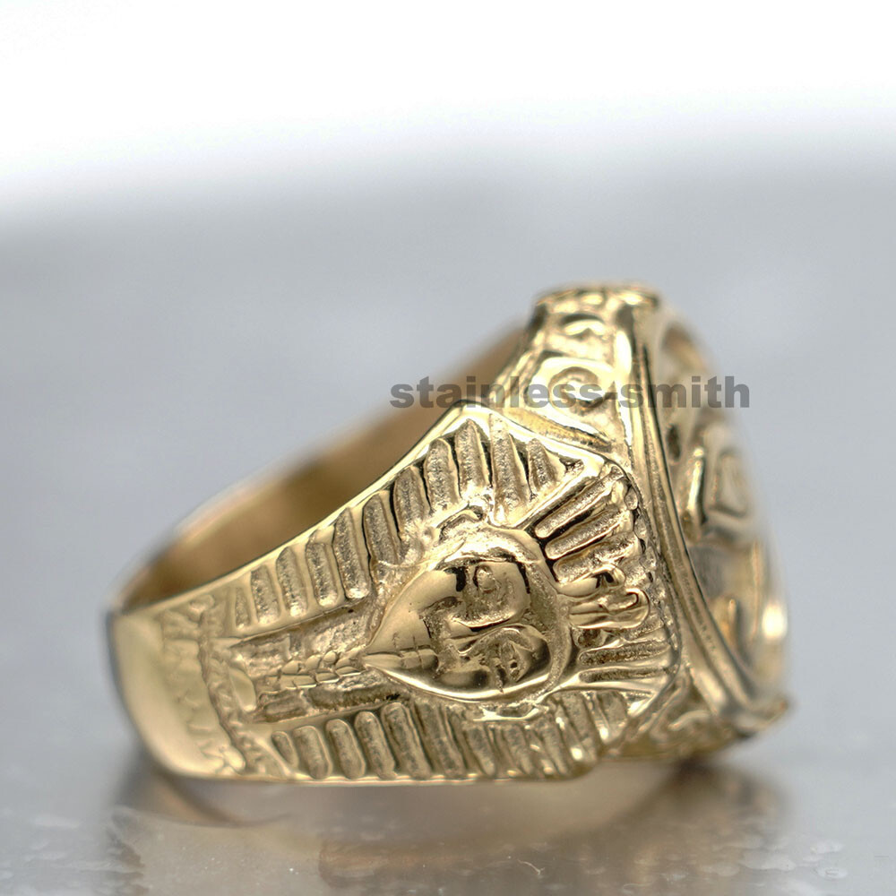 Mens Gold Egyptian Egypt Pharaoh Eye Of Horus Ra Ring Stainless Steel Size 7-15
